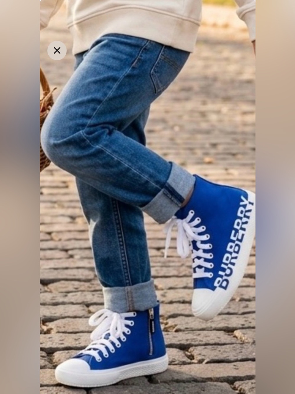 Burberry Unisex Kids Larkhall Cobalt Blue Canvas High Top Logo Sneakers 29 NWT